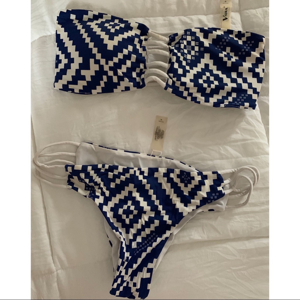 Blue and White Printed Bikini